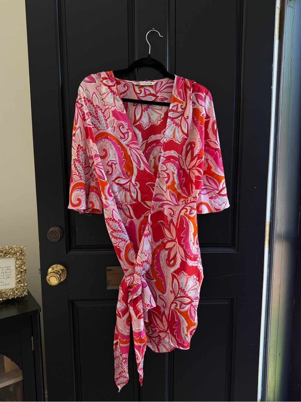 Zara Pink Red Orange Printed Wrap Dress